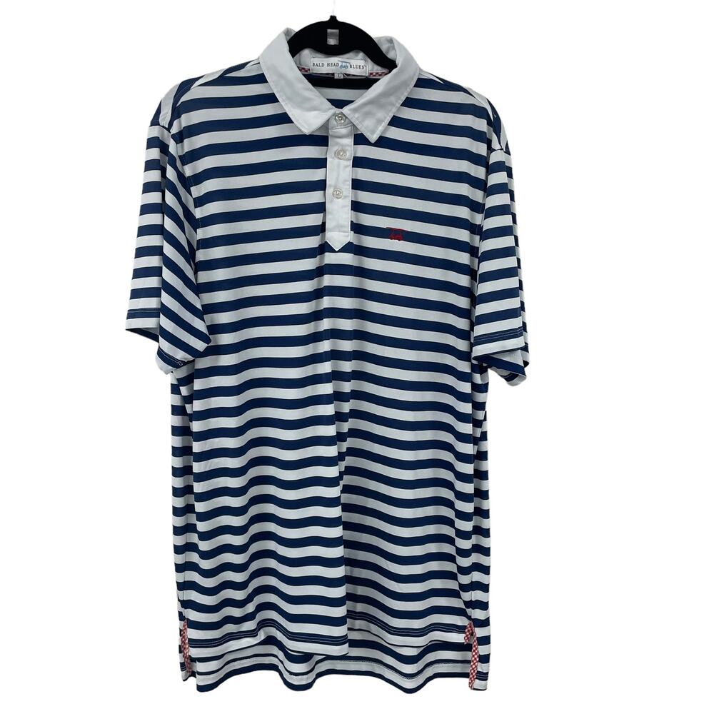 Bald Head Blues Short Sleeve Golf Polo Navy White Striped Mens Large